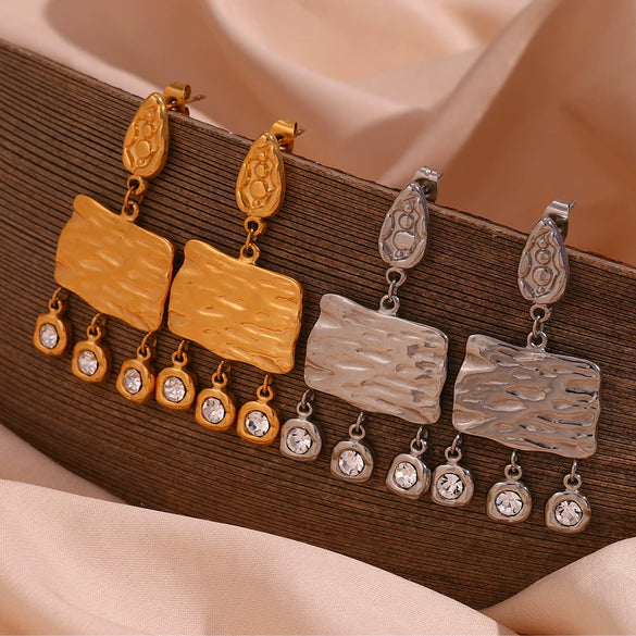 Women's Titanium Steel Plated 18K Gold Round Zircon Splicing Geometric Earrings