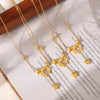 Women's 316L Stainless Steel Plated 18K True Gold Love Tassel Bow Geometric Light Luxury Collarbone Necklace