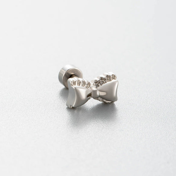 Women's Titanium Steel Princess Style Earrings With Inlaid Zircon Bow Kitten Saturn Crown Shapes
