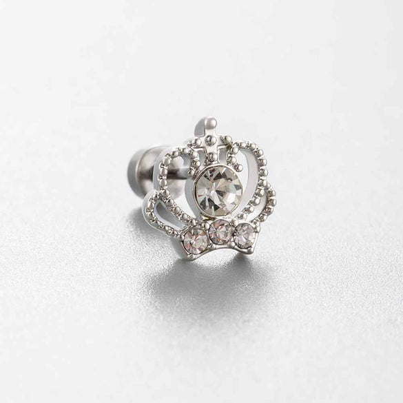 Women's Titanium Steel Princess Style Earrings With Inlaid Zircon Bow Kitten Saturn Crown Shapes