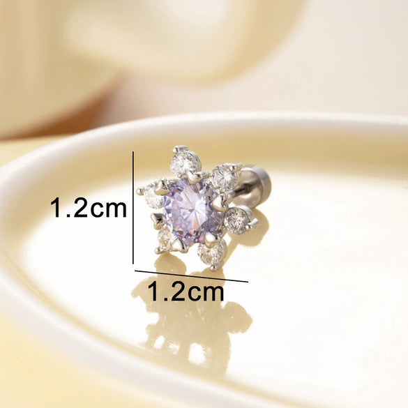 Women's Titanium Steel Princess Style Love Snowflake Earrings Inlaid With Zircon