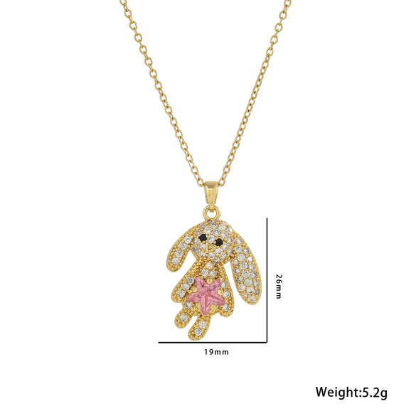 Women's Titanium Steel Rabbit Pendant Necklace With Geometric Pattern And Diamond Design Ochain Style