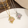 Women's Titanium Steel Rabbit Pendant Necklace With Geometric Pattern And Diamond Design Ochain Style