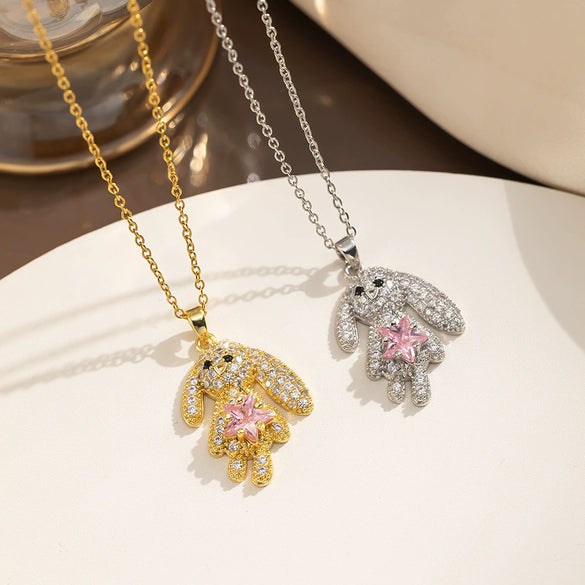 Women's Titanium Steel Rabbit Pendant Necklace With Geometric Pattern And Diamond Design Ochain Style