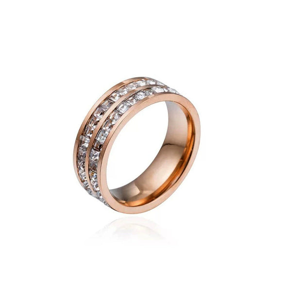 Women's Titanium Steel Rhombus Ring Rose Gold Electroplated Fashion Single Or Double Row Stone Inlaid Band