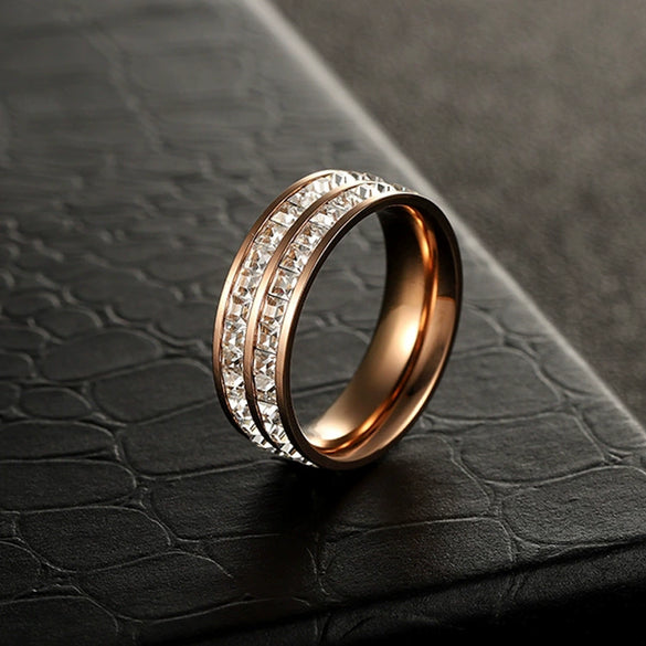 Women's Titanium Steel Rhombus Ring Rose Gold Electroplated Fashion Single Or Double Row Stone Inlaid Band