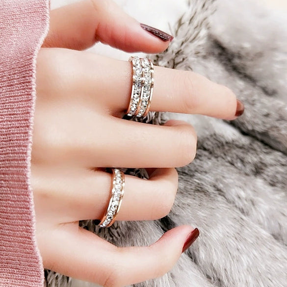 Women's Titanium Steel Rhombus Ring Rose Gold Electroplated Fashion Single Or Double Row Stone Inlaid Band