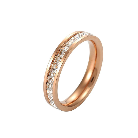 Women's Titanium Steel Rhombus Ring Rose Gold Electroplated Fashion Single Or Double Row Stone Inlaid Band