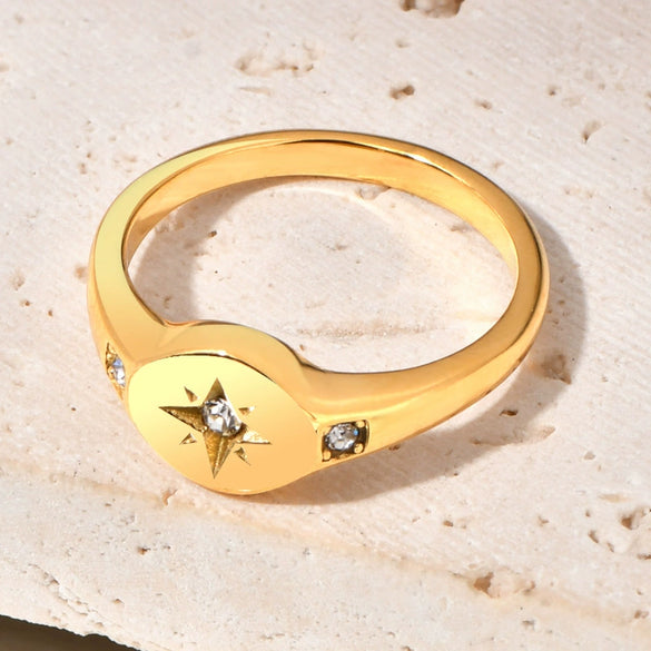 Women's Titanium Steel Ring With Geometric Design Light Luxury Style And Three Diamond Inlay Vacuum Plating