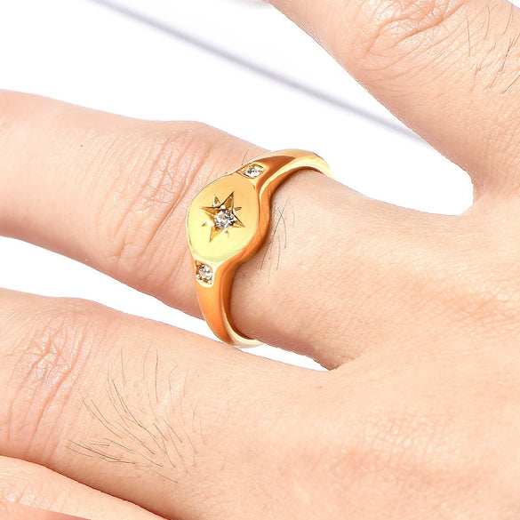 Women's Titanium Steel Ring With Geometric Design Light Luxury Style And Three Diamond Inlay Vacuum Plating