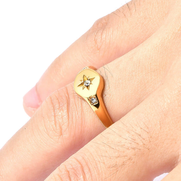 Women's Titanium Steel Ring With Geometric Design Light Luxury Style And Three Diamond Inlay Vacuum Plating