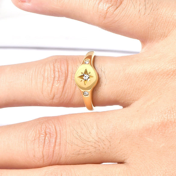 Women's Titanium Steel Ring With Geometric Design Light Luxury Style And Three Diamond Inlay Vacuum Plating