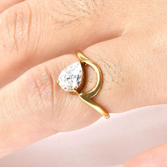 Women's Titanium Steel Ring With Water Drop Diamond And Geometric Design Fashion Style