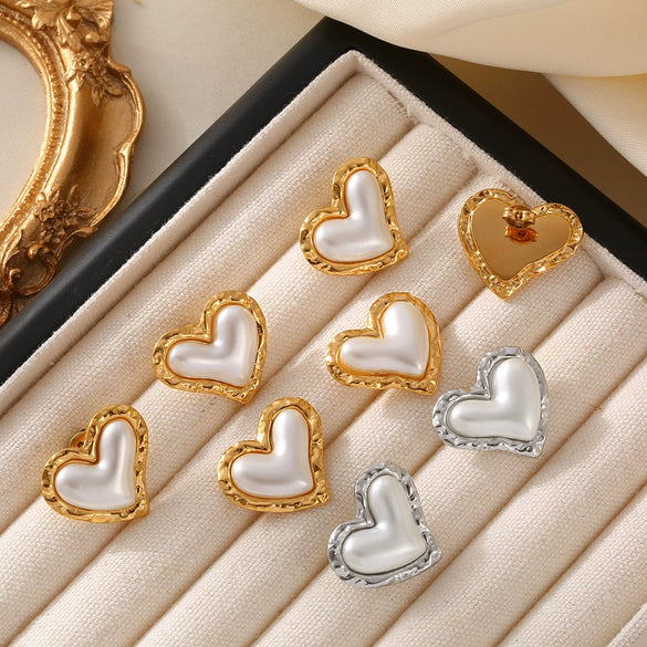 Women's 316L Stainless Steel Rubber Beads Earrings Light Luxury Love Geometric Heart Electroplated Style