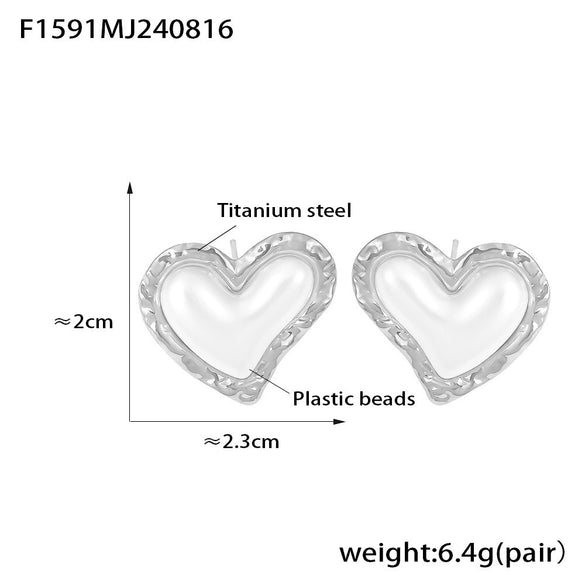 Women's 316L Stainless Steel Rubber Beads Earrings Light Luxury Love Geometric Heart Electroplated Style