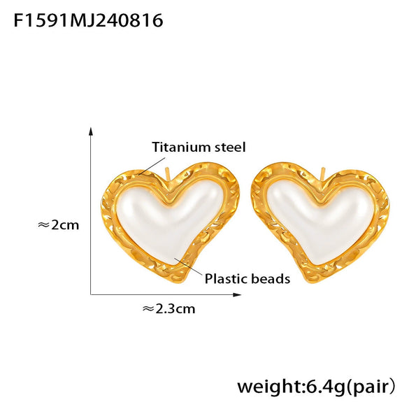 Women's 316L Stainless Steel Rubber Beads Earrings Light Luxury Love Geometric Heart Electroplated Style