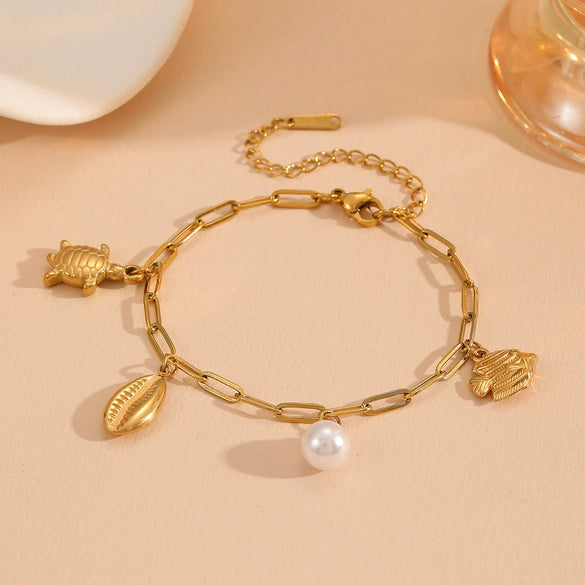Women's Titanium Steel Sea Life Style Necklace And Bracelet With Plants Flowers Pattern