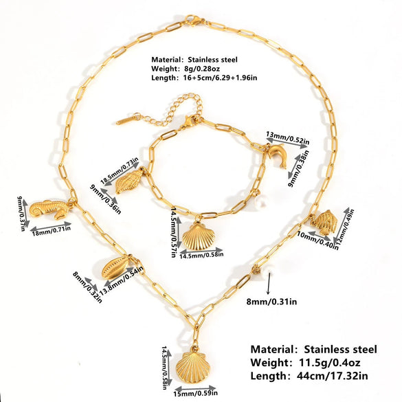 Women's Titanium Steel Sea Life Style Necklace And Bracelet With Plants Flowers Pattern