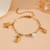 Women's Titanium Steel Sea Life Style Necklace And Bracelet With Plants Flowers Pattern