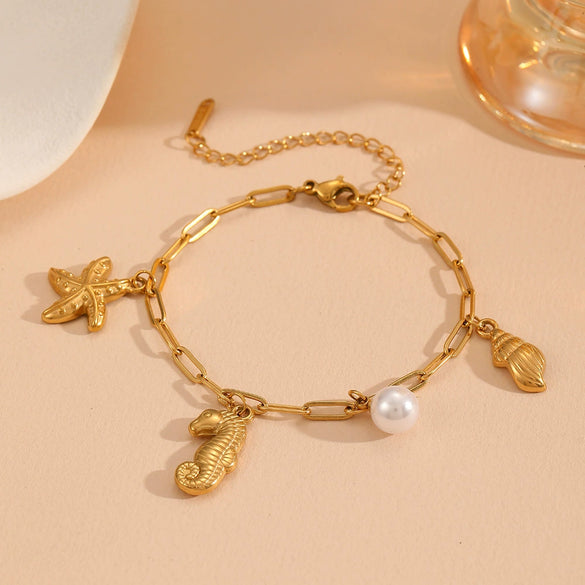 Women's Titanium Steel Sea Life Style Necklace And Bracelet With Plants Flowers Pattern