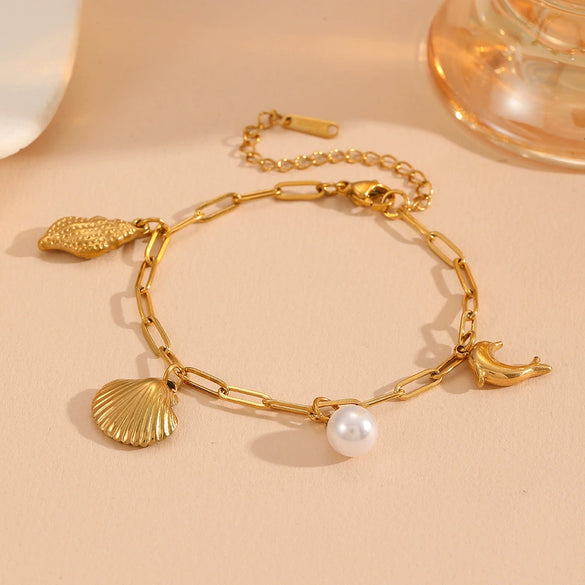 Women's Titanium Steel Sea Life Style Necklace And Bracelet With Plants Flowers Pattern