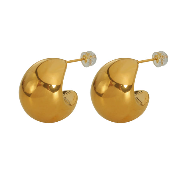 Women's 316L Stainless Steel Semicircle Fat Moon Beanie Earrings With Metallic Glossy Hollow Design And Electroplating