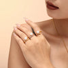 Women's 316L Stainless Steel Shell Bead Zircon Microinlaid Princess Style Geometric Opening Ring Jewelry With Electroplating