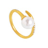 Women's 316L Stainless Steel Shell Bead Zircon Microinlaid Princess Style Geometric Opening Ring Jewelry With Electroplating