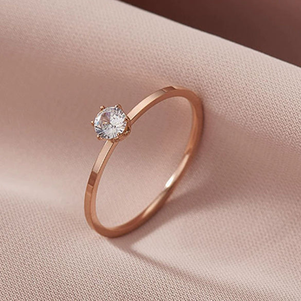 Women's Titanium Steel Six Claw Geometric Zircon Ring Rose Gold Electroplated Anti Fading Simulated Diamond Index Finger Ring