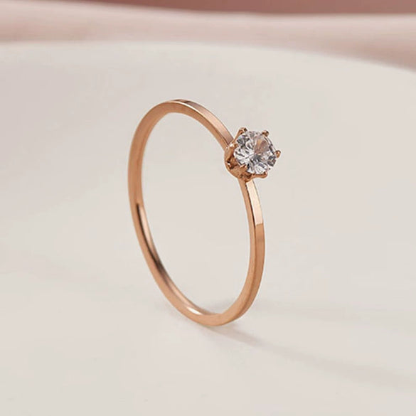 Women's Titanium Steel Six Claw Geometric Zircon Ring Rose Gold Electroplated Anti Fading Simulated Diamond Index Finger Ring