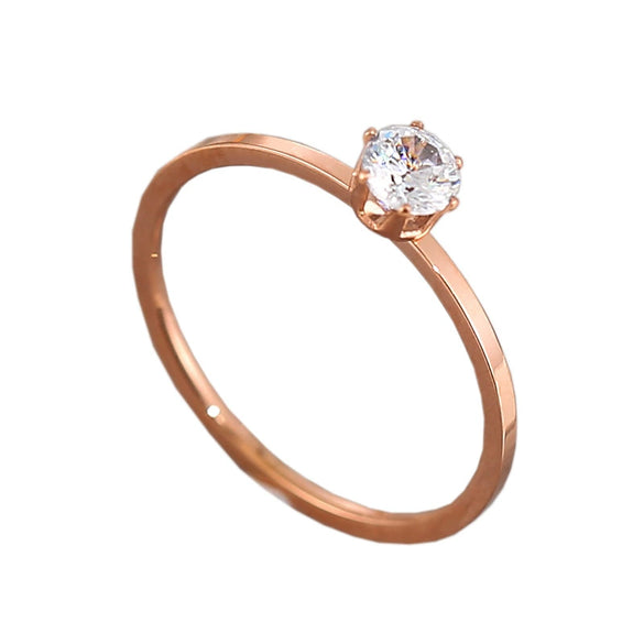 Women's Titanium Steel Six Claw Geometric Zircon Ring Rose Gold Electroplated Anti Fading Simulated Diamond Index Finger Ring