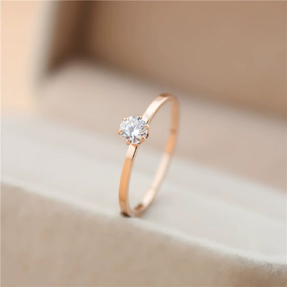 Women's Titanium Steel Six Claw Geometric Zircon Ring Rose Gold Electroplated Anti Fading Simulated Diamond Index Finger Ring