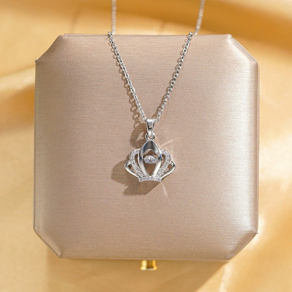 Women's Titanium Steel Smart Crown Pendant Necklace With Mixed Gemstone Inlay And Diamond Accents