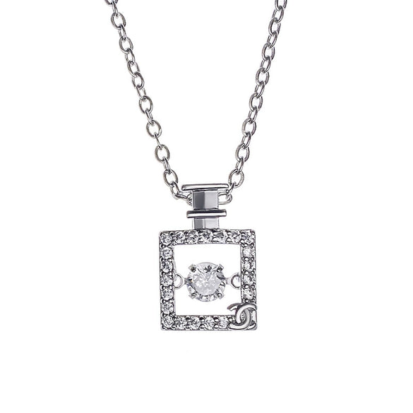 Women's Titanium Steel Smart Perfume Bottle Pendant Necklace With Mixed Gem Inlay And Geometric Design