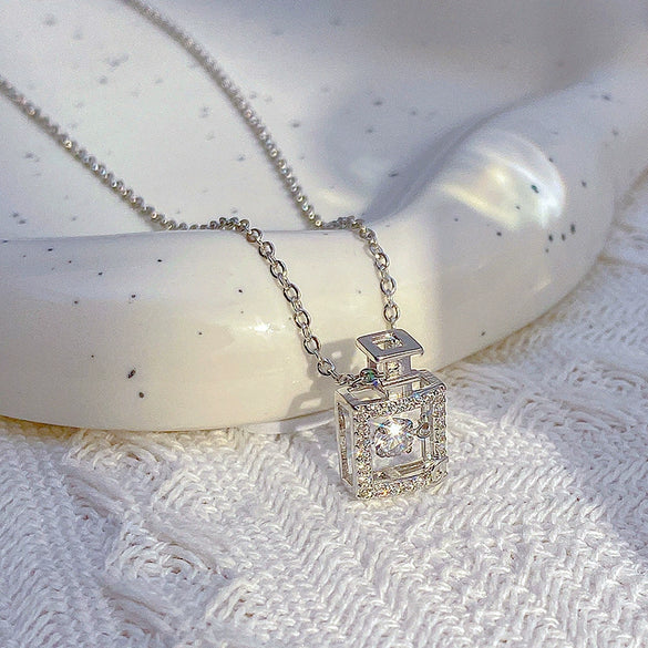 Women's Titanium Steel Smart Perfume Bottle Pendant Necklace With Mixed Gem Inlay And Geometric Design