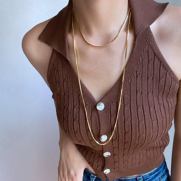 Women's Titanium Steel Snake Bone Ushaped Electroplated Stacked Clavicle Necklace