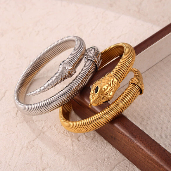 Women's Titanium Steel Snake Head Tail Geometric Fashion Electroplated Zircon Jewelry Stretch Bracelet