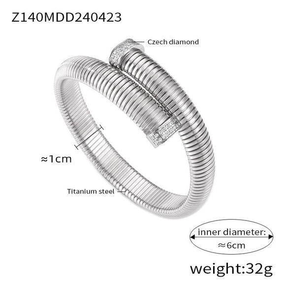 Women's Titanium Steel Snake Head Tail Geometric Fashion Electroplated Zircon Jewelry Stretch Bracelet