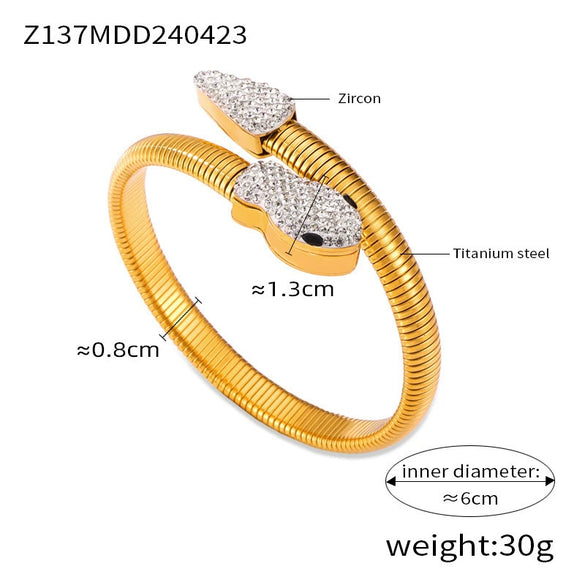 Women's Titanium Steel Snake Head Tail Geometric Fashion Electroplated Zircon Jewelry Stretch Bracelet