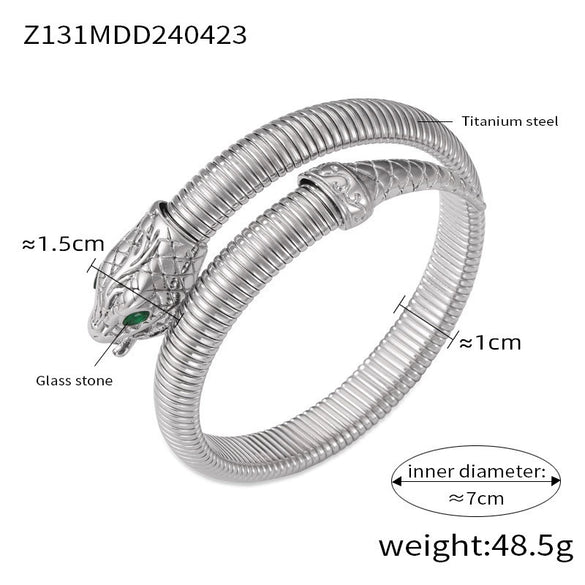 Women's Titanium Steel Snake Head Tail Geometric Fashion Electroplated Zircon Jewelry Stretch Bracelet