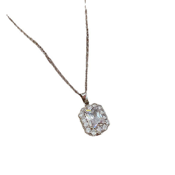 Women's Titanium Steel Square Heavy Industry Style Geometric Micro Diamond Necklace