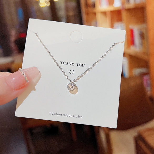 Women's Titanium Steel Square Microinlaid Zirconium Ochain Necklace With Geometric Design