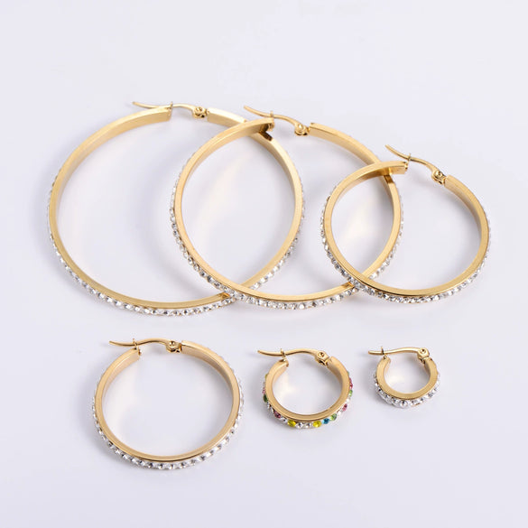 Women's Titanium Steel Square Round Wave Rhinestone Diamondencrusted Electroplated Earrings Jewelry