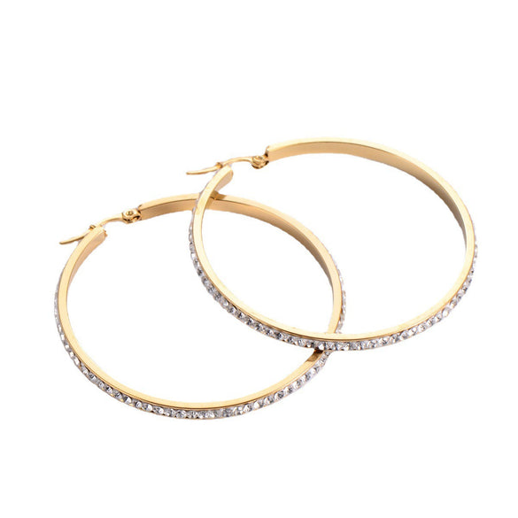 Women's Titanium Steel Square Round Wave Rhinestone Diamondencrusted Electroplated Earrings Jewelry