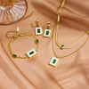 Women's Titanium Steel Square Shell Clavicle Chain Pendant Double Layer Sweater Chain With Plant Flowers Pattern Earrings And Bracelet Set