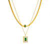 Women's Titanium Steel Square Shell Clavicle Chain Pendant Double Layer Sweater Chain With Plant Flowers Pattern Earrings And Bracelet Set