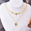 Women's Titanium Steel Square Shell Clavicle Chain Pendant Double Layer Sweater Chain With Plant Flowers Pattern Earrings And Bracelet Set