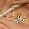 Women's Titanium Steel Square Shell Clavicle Chain Pendant Double Layer Sweater Chain With Plant Flowers Pattern Earrings And Bracelet Set