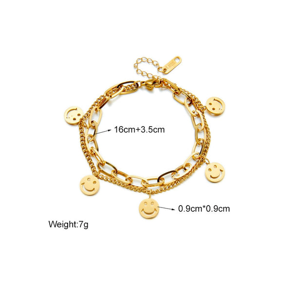 Women's Titanium Steel Stacked Round Smiley Face Pendant Bracelet With Electroplating