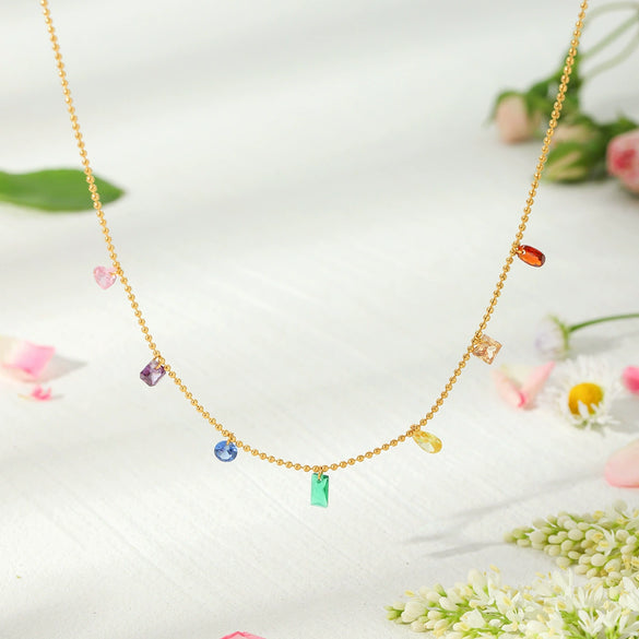 Women's Titanium Steel Stainless Steel Double Chain Necklace With Colored Gravel Vacuum Plated